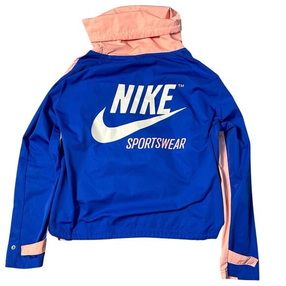 Nike Pink & Blue Retro Cowl Neck Pullover Windbreaker Jacket - Picture 2 of 12